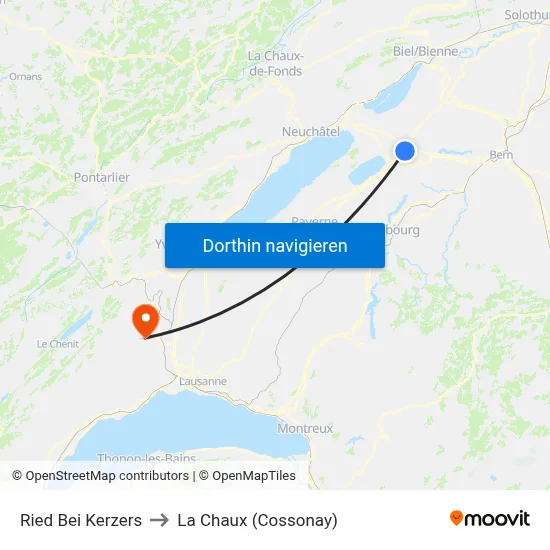 Ried Bei Kerzers to La Chaux (Cossonay) map