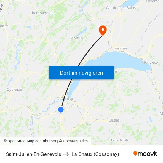 Saint-Julien-En-Genevois to La Chaux (Cossonay) map