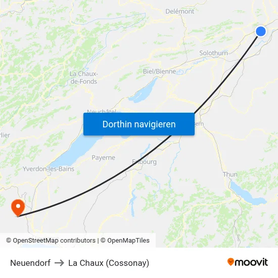 Neuendorf to La Chaux (Cossonay) map