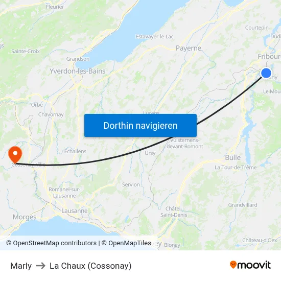 Marly to La Chaux (Cossonay) map