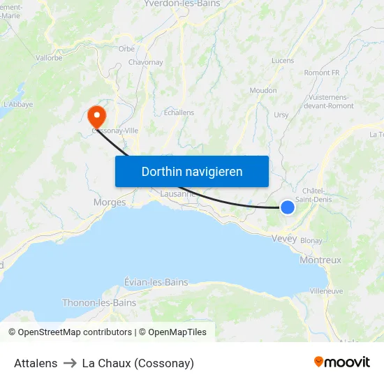 Attalens to La Chaux (Cossonay) map