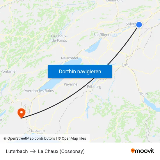Luterbach to La Chaux (Cossonay) map