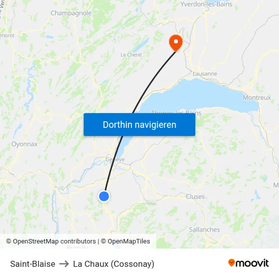 Saint-Blaise to La Chaux (Cossonay) map