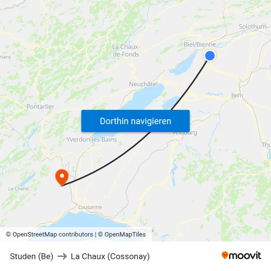 Studen (Be) to La Chaux (Cossonay) map
