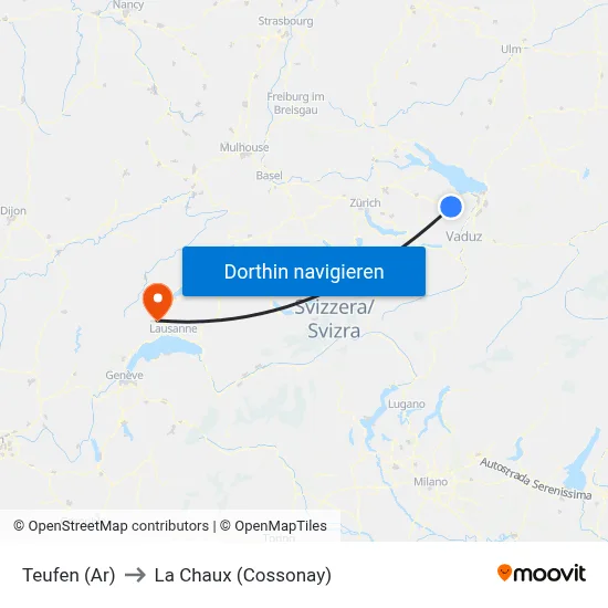 Teufen (Ar) to La Chaux (Cossonay) map