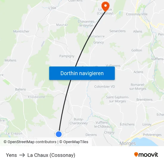 Yens to La Chaux (Cossonay) map
