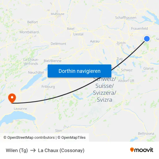 Wilen (Tg) to La Chaux (Cossonay) map