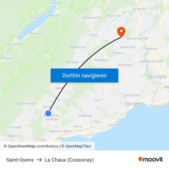 Saint-Oyens to La Chaux (Cossonay) map