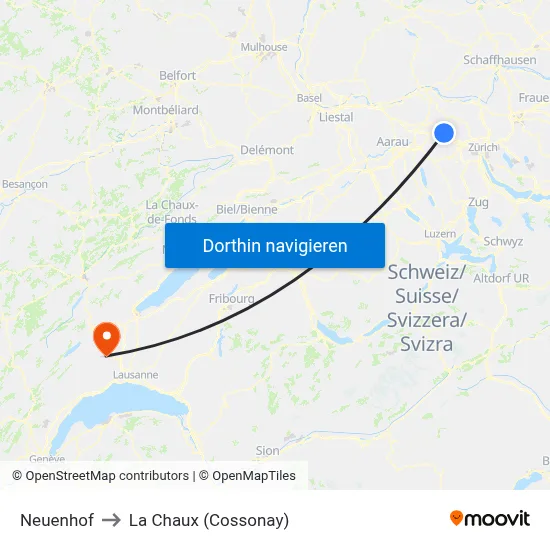 Neuenhof to La Chaux (Cossonay) map