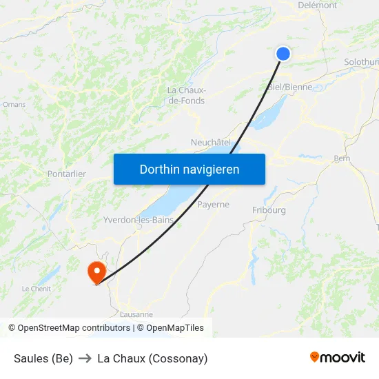 Saules (Be) to La Chaux (Cossonay) map