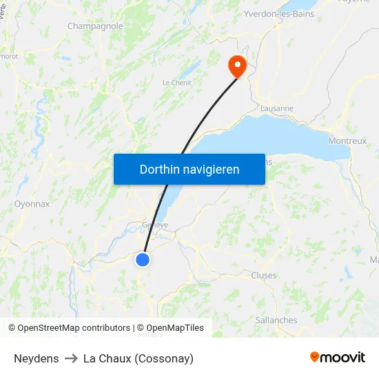 Neydens to La Chaux (Cossonay) map