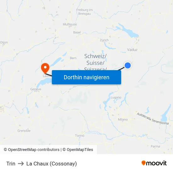 Trin to La Chaux (Cossonay) map