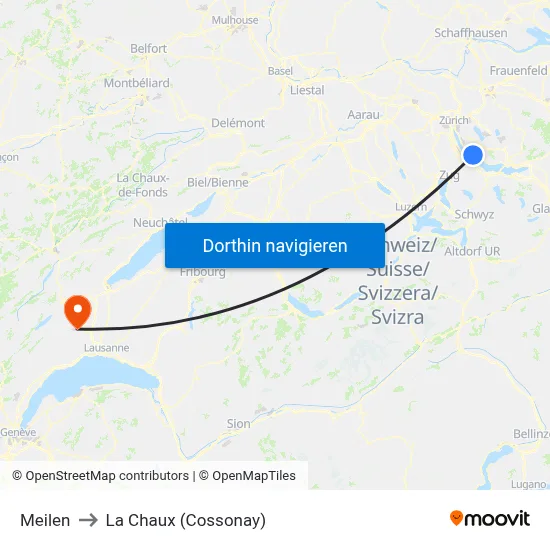 Meilen to La Chaux (Cossonay) map