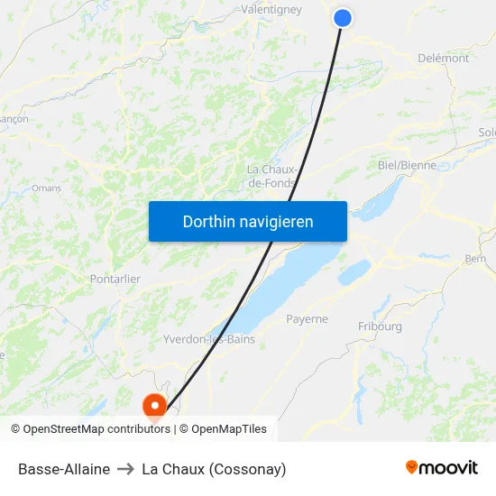 Basse-Allaine to La Chaux (Cossonay) map