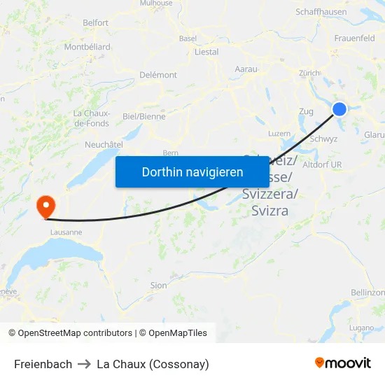 Freienbach to La Chaux (Cossonay) map