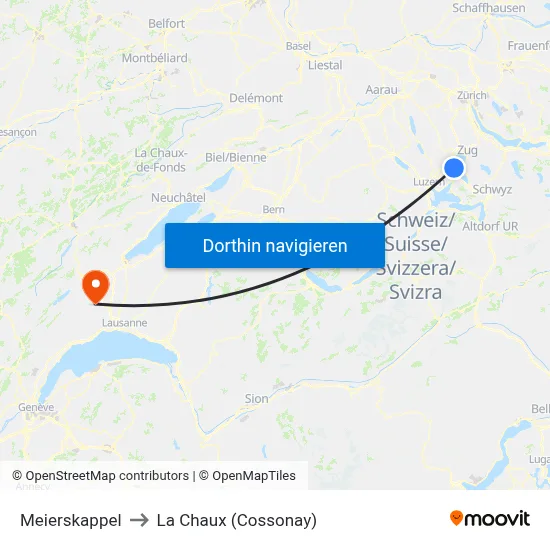Meierskappel to La Chaux (Cossonay) map
