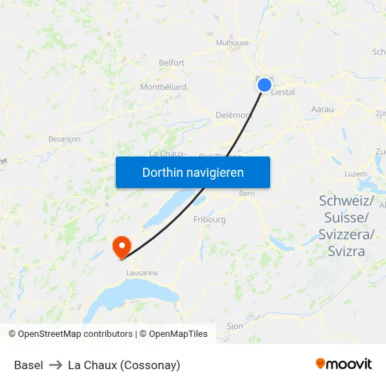Basel to La Chaux (Cossonay) map