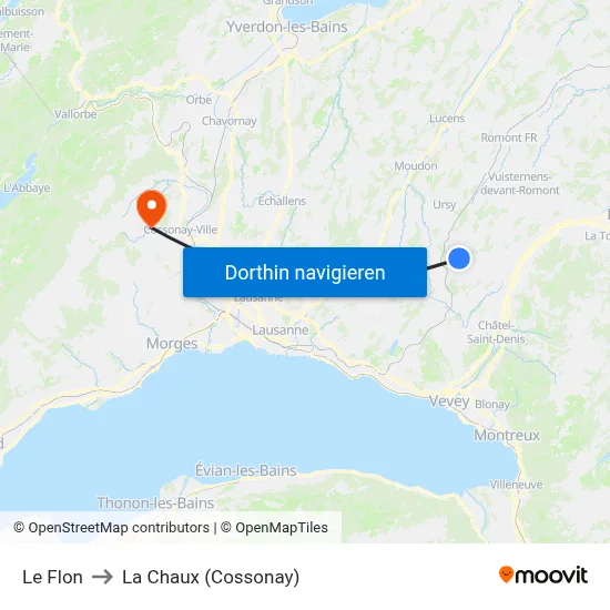 Le Flon to La Chaux (Cossonay) map
