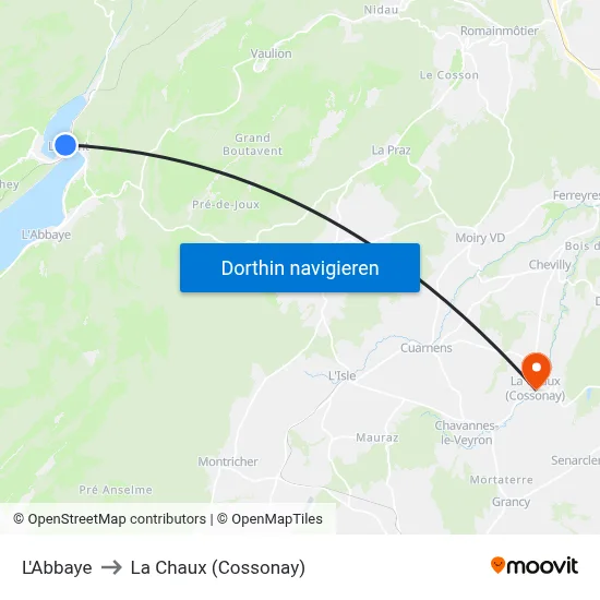 L'Abbaye to La Chaux (Cossonay) map