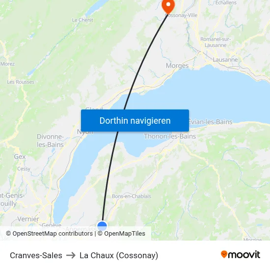 Cranves-Sales to La Chaux (Cossonay) map