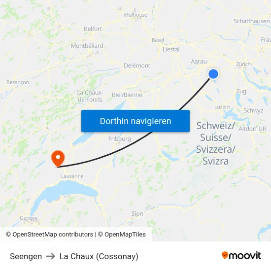 Seengen to La Chaux (Cossonay) map
