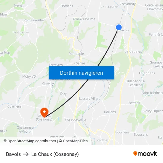 Bavois to La Chaux (Cossonay) map
