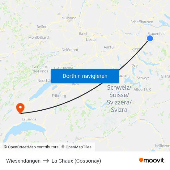 Wiesendangen to La Chaux (Cossonay) map