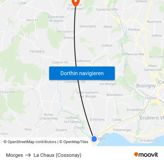 Morges to La Chaux (Cossonay) map