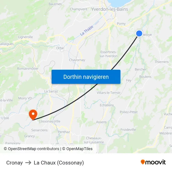 Cronay to La Chaux (Cossonay) map