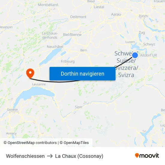 Wolfenschiessen to La Chaux (Cossonay) map