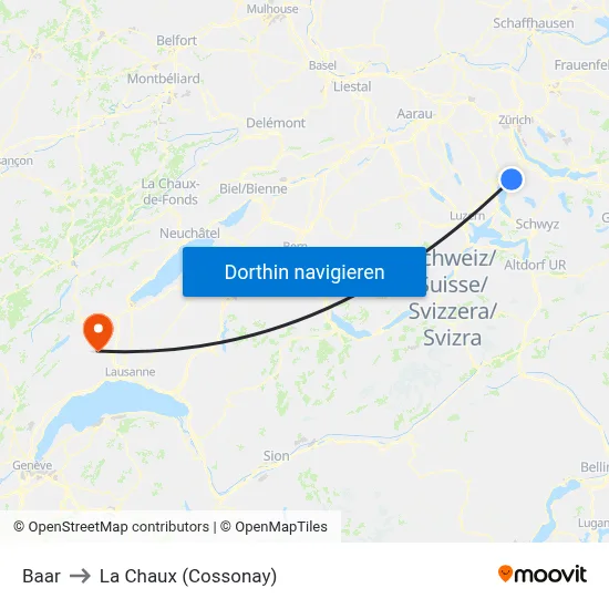 Baar to La Chaux (Cossonay) map