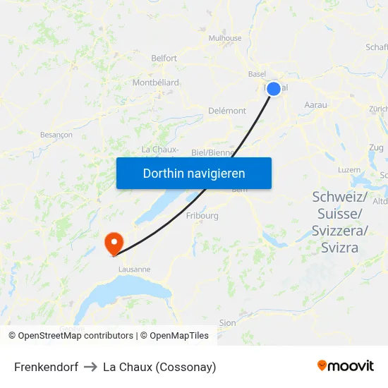 Frenkendorf to La Chaux (Cossonay) map