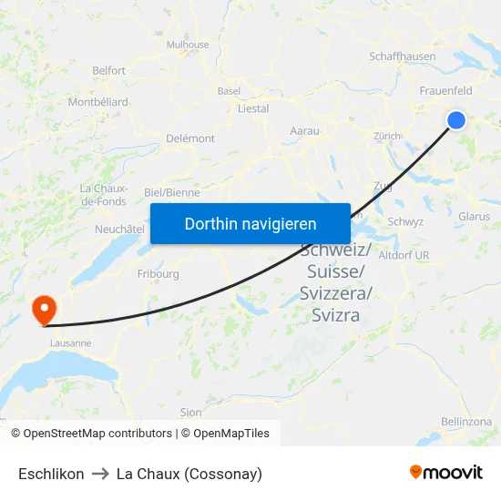 Eschlikon to La Chaux (Cossonay) map