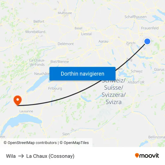 Wila to La Chaux (Cossonay) map