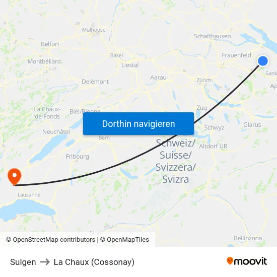Sulgen to La Chaux (Cossonay) map