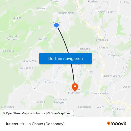 Juriens to La Chaux (Cossonay) map