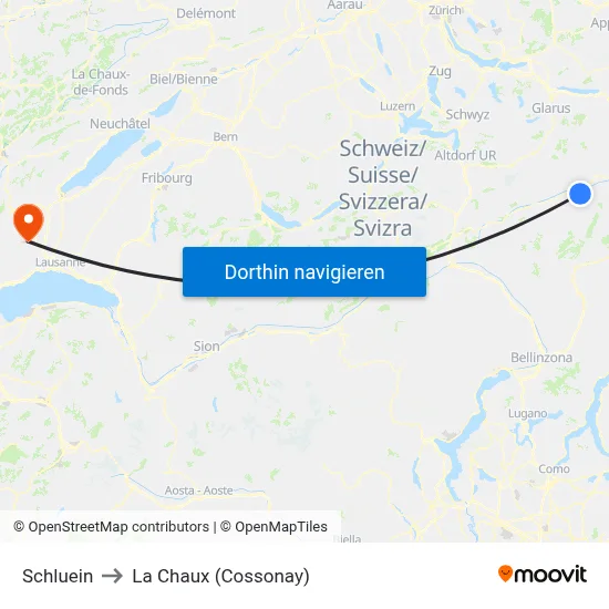 Schluein to La Chaux (Cossonay) map