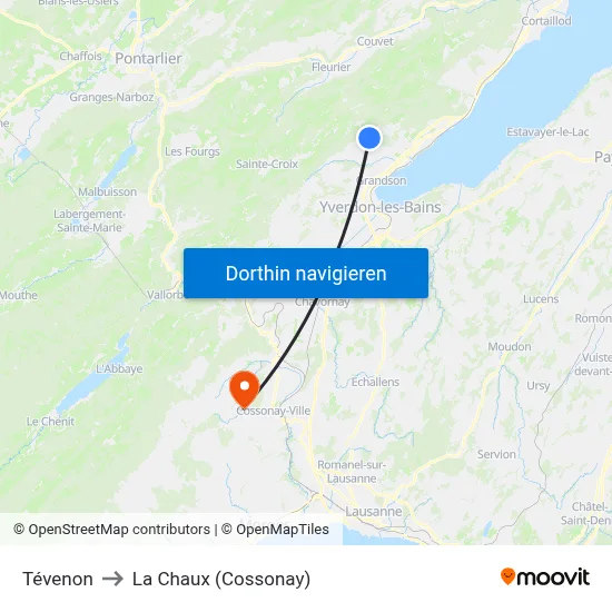 Tévenon to La Chaux (Cossonay) map