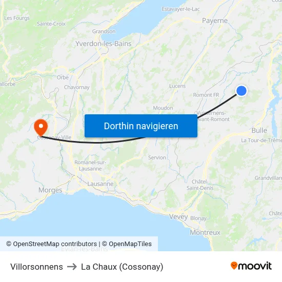 Villorsonnens to La Chaux (Cossonay) map