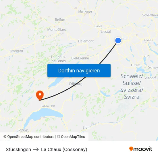 Stüsslingen to La Chaux (Cossonay) map