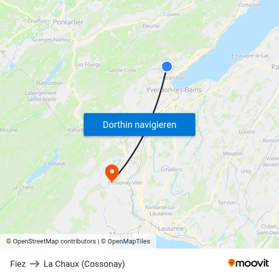 Fiez to La Chaux (Cossonay) map
