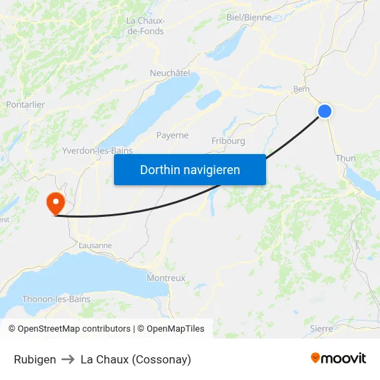 Rubigen to La Chaux (Cossonay) map
