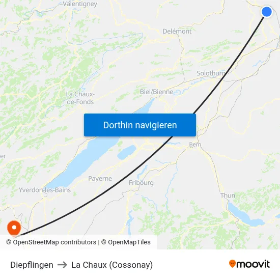 Diepflingen to La Chaux (Cossonay) map