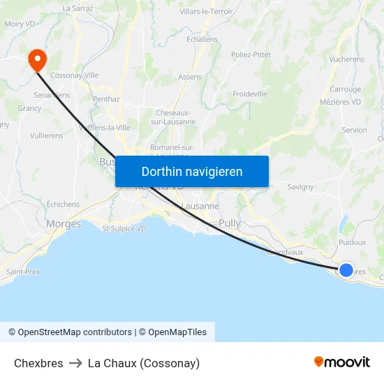 Chexbres to La Chaux (Cossonay) map
