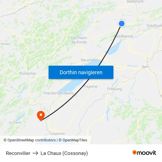 Reconvilier to La Chaux (Cossonay) map