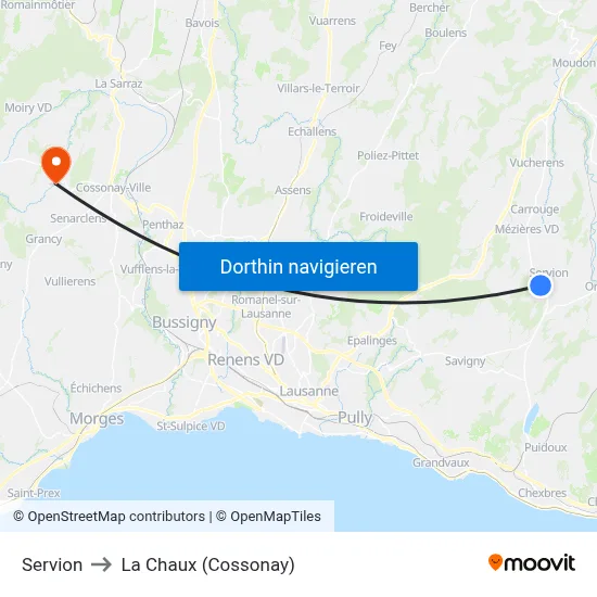Servion to La Chaux (Cossonay) map