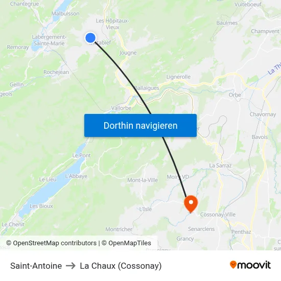 Saint-Antoine to La Chaux (Cossonay) map