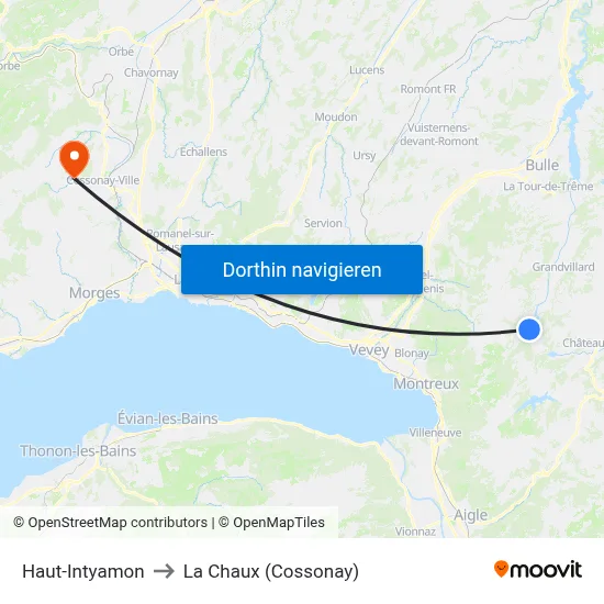 Haut-Intyamon to La Chaux (Cossonay) map