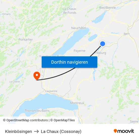 Kleinbösingen to La Chaux (Cossonay) map