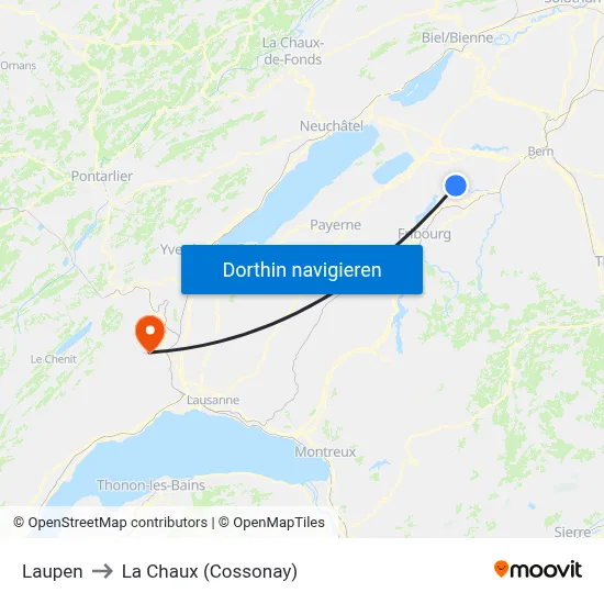 Laupen to La Chaux (Cossonay) map